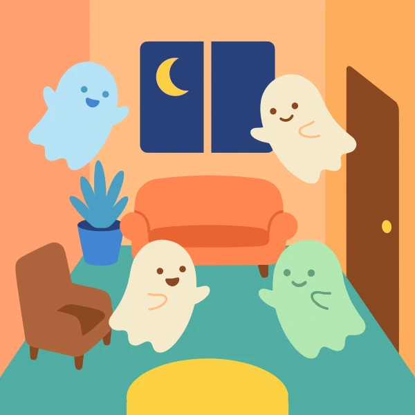 Friendly Ghosts Indoors free printable jigsaw puzzle & coloring page