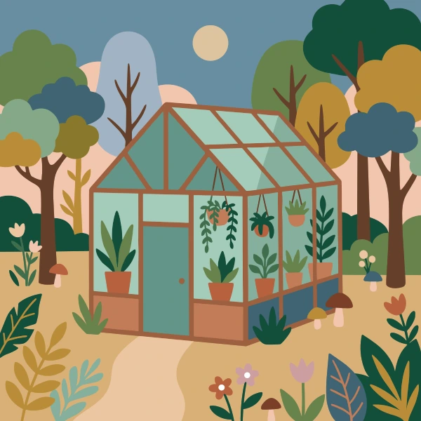 Moonlit Glass Greenhouse free printable jigsaw puzzle & coloring page