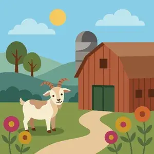 Goat at the Barn with Flowers