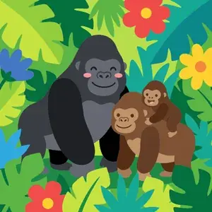Gorilla Family in Tropical Jungle