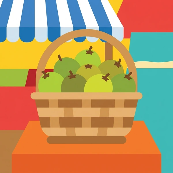 Guava In Market Basket displayed as a fresh food scene showing guava fruit whole and halved, pink flesh interior, and market basket setting