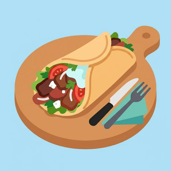 Gyro On Deli Board scene showing gyro meat slices, pita wrap, tzatziki sauce, tomato, onion, and deli board in a food coloring puzzle