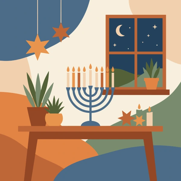 Hanukkah Menorah by Window free printable jigsaw puzzle & coloring page