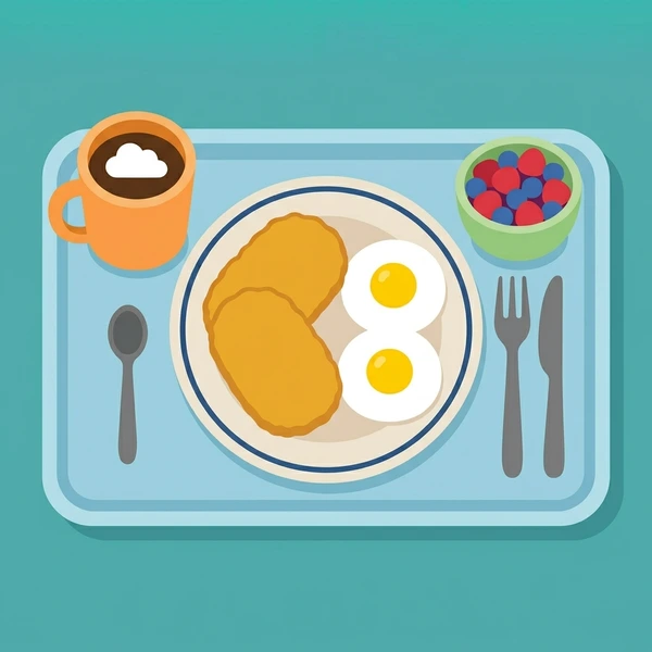 Hash Browns On Breakfast Tray scene showing hash brown patties, crispy surface, ketchup dip, and breakfast tray setting in a food coloring puzzle