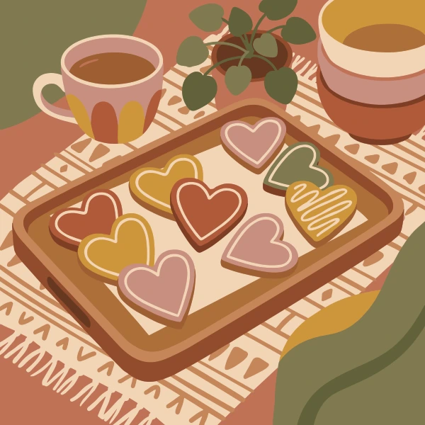 Heart Cookies Scene free printable jigsaw puzzle & coloring page