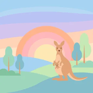 Kangaroo and Joey at Rainbow Sunset