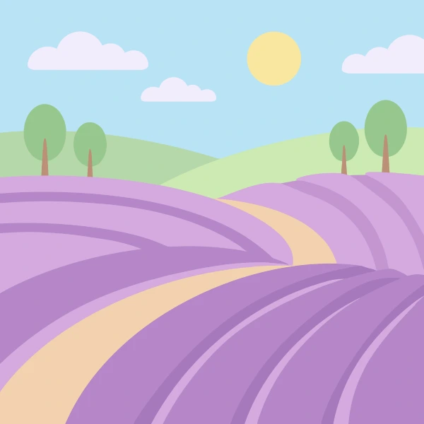 Lavender Field Beneath Sunny Hills free printable jigsaw puzzle & coloring page