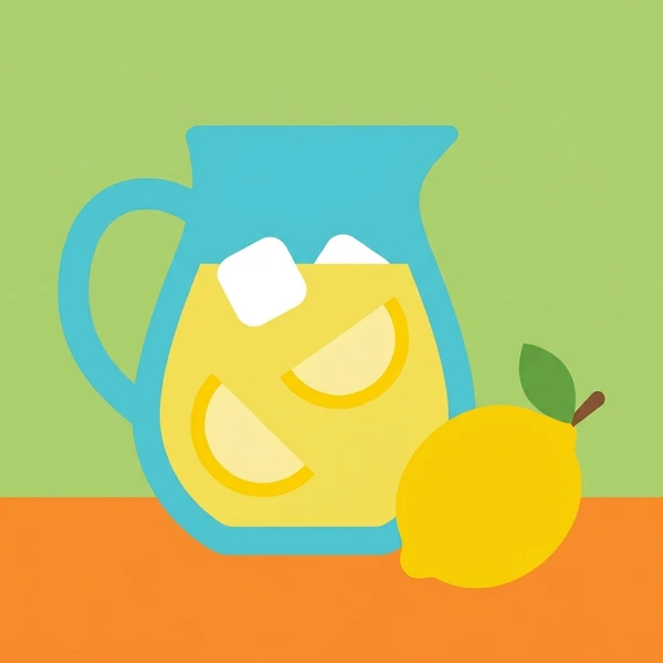 Lemon Near Lemonade Pitcher scene showing fresh lemon, glass lemonade pitcher, ice cubes, mint, and summer table in a food coloring puzzle
