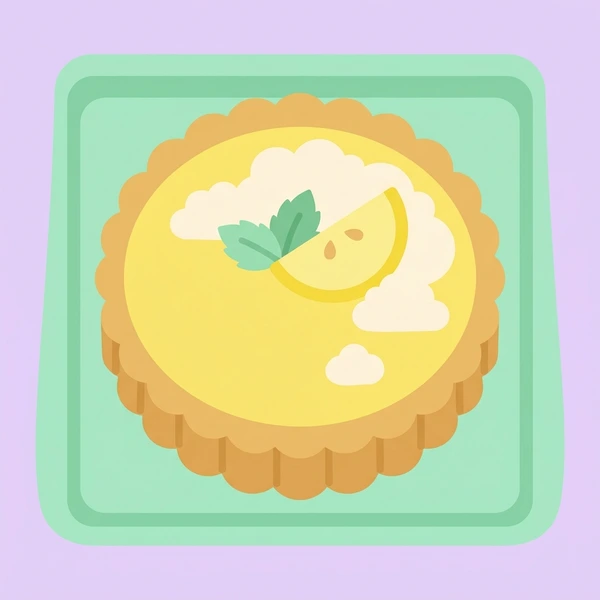 Lemon Tart On Dessert Tray scene showing lemon tart, lemon curd filling, tart shell, cream topping, and dessert tray in a food coloring puzzle
