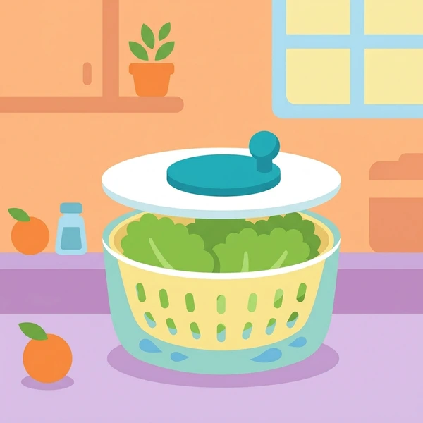Lettuce In Salad Spinner scene showing fresh lettuce leaves, salad spinner bowl, water droplets, and crisp leaf detail in a food coloring puzzle