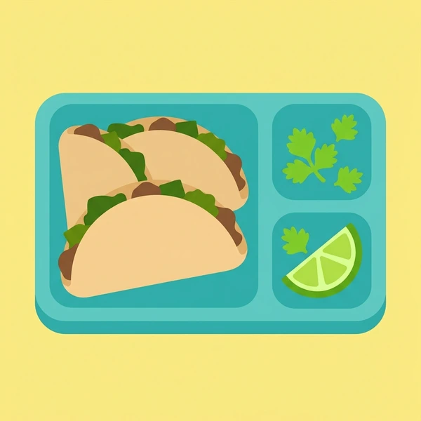 Lime On Taco Tray scene showing lime wedge, taco shells, meat and vegetable filling, and taco tray setting in a food coloring puzzle