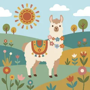Decorated Llama in Sunny Meadow