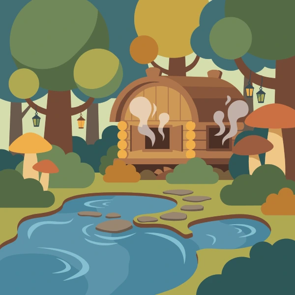 Magic Forest Bathhouse free printable jigsaw puzzle & coloring page