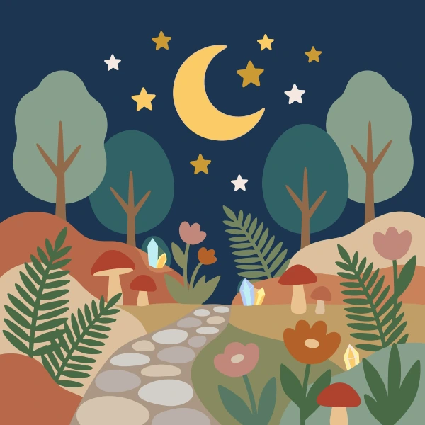 Magic Moon Garden free printable jigsaw puzzle & coloring page