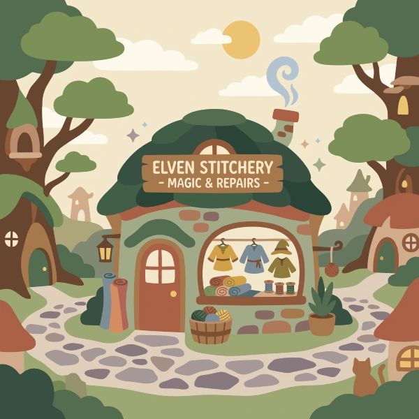 Elven Stitchery Shop free printable jigsaw puzzle & coloring page