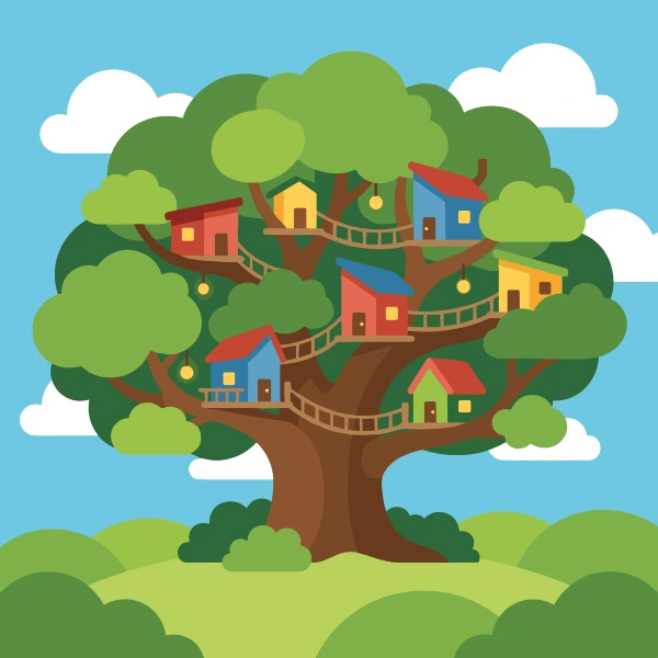 Magic Treehouse Village free printable jigsaw puzzle & coloring page
