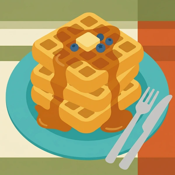 Maple Syrup Over Waffles scene showing waffle grid texture, maple syrup pour, butter pat, and powdered sugar dusting in a food coloring puzzle