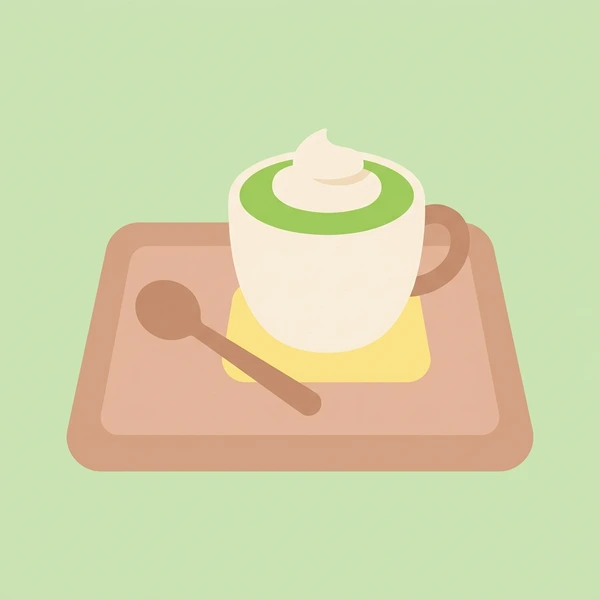 Matcha Latte On Tray scene showing matcha latte, green tea foam, latte art, ceramic cup, and pastel tray in a food coloring puzzle