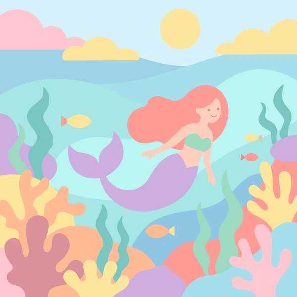Mermaid Coral Lagoon free printable jigsaw puzzle & coloring page
