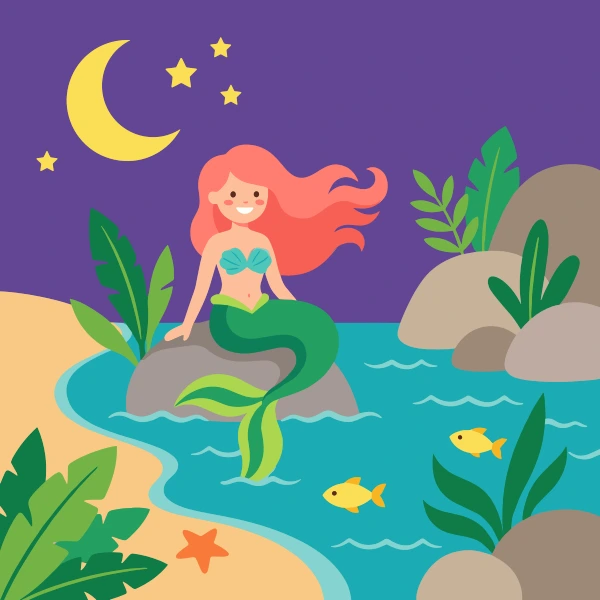 Mermaid Moon Lagoon free printable jigsaw puzzle & coloring page