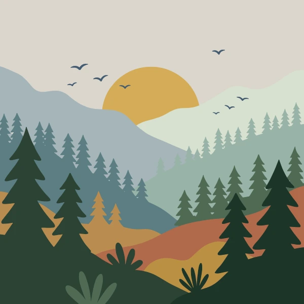 Misty Pine Forest at Sunrise free printable jigsaw puzzle & coloring page