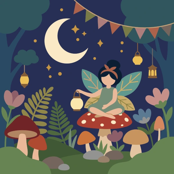Moonlight Fairy Garden free printable jigsaw puzzle & coloring page