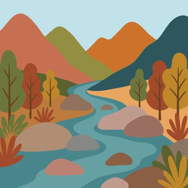 Mountain River Through Autumn Valley free printable jigsaw puzzle & coloring page