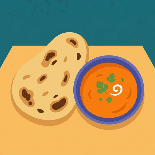 Naan Beside Curry Bowl scene showing naan bread, charred surface, curry bowl, and herb garnish in a food coloring puzzle
