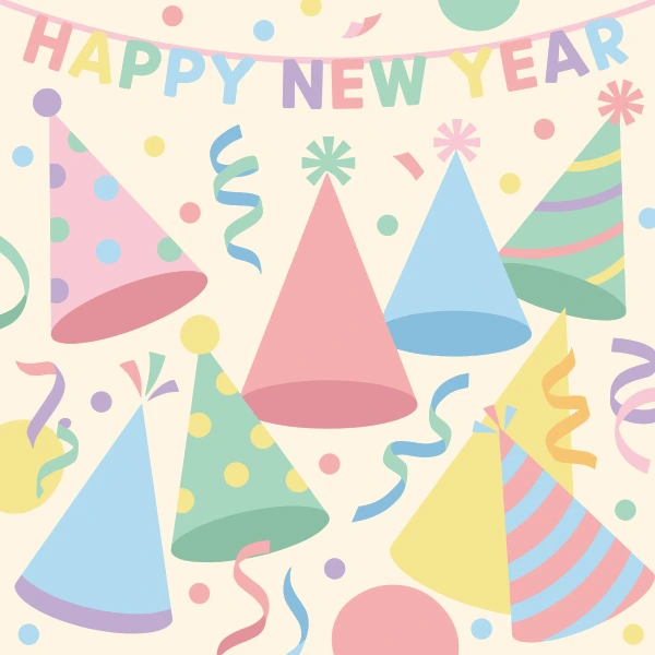 New Year Party Hats free printable jigsaw puzzle & coloring page