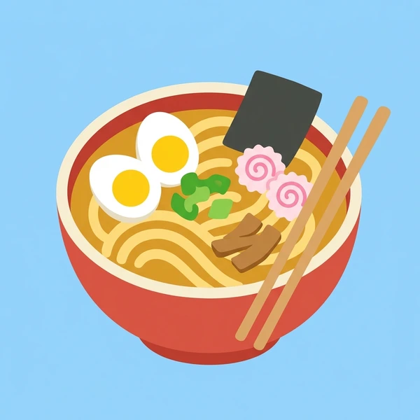 Noodles In Ramen Bowl scene showing ramen noodle tangle, chashu pork, soft-boiled egg, nori sheet, green onion, and ramen bowl in a food coloring puzzle