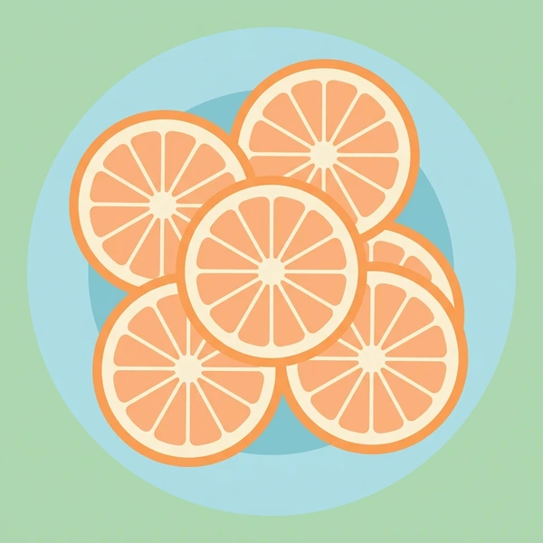 Orange Slices On Plate scene showing orange fruit slices, flesh segments, white pith border, and pastel plate setting in a food coloring puzzle