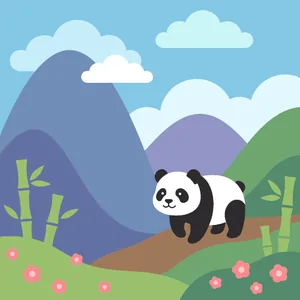 Panda Walking Through Mountain Valley