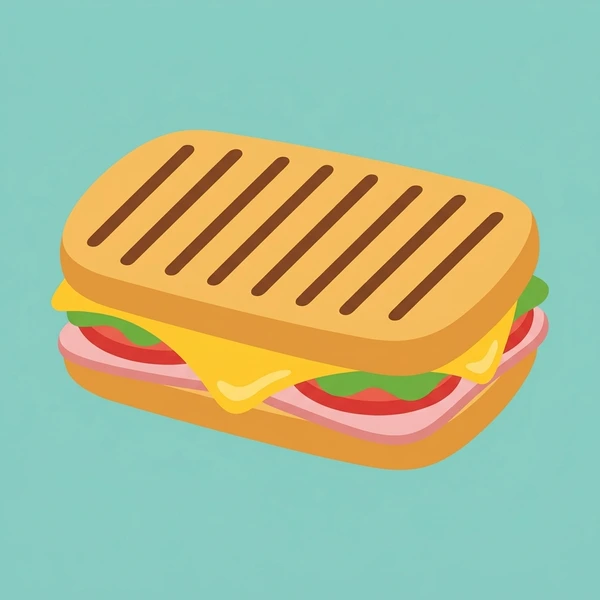 Panini On Grill Marks scene showing pressed panini sandwich, grill marks, melted filling, and grill surface in a food coloring puzzle