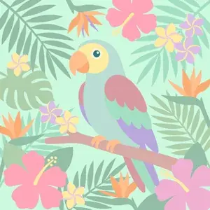 Parrot Among Tropical Flowers