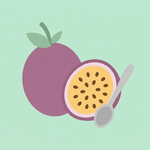 Passion Fruit By Spoon scene showing passion fruit halves, yellow-orange pulp, seed speckle, spoon, and pastel table surface in a food coloring puzzle