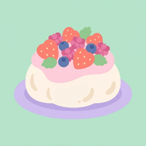 Pavlova With Berries scene showing pavlova meringue shell, whipped cream topping, mixed berry garnish, and elegant plate in a food coloring puzzle