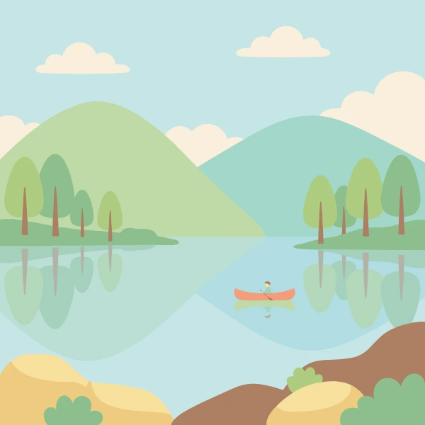 Peaceful Lake with Canoe free printable jigsaw puzzle & coloring page