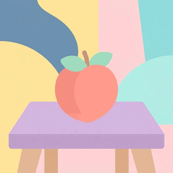 Peach On Farmhouse Table scene showing peach fruit, blushed skin, velvet texture, leafy stem, and farmhouse wooden table in a food coloring puzzle