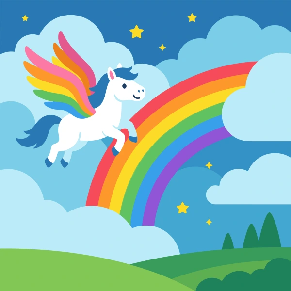 Pegasus Rainbow Sky free printable jigsaw puzzle & coloring page