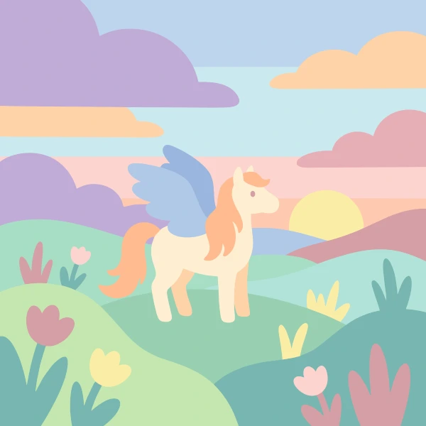 Pegasus Sunset Meadow free printable jigsaw puzzle & coloring page