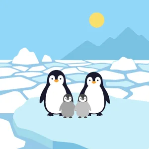 Penguin Family on Antarctic Ice