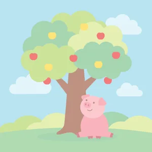 Pig Sitting Under an Apple Tree