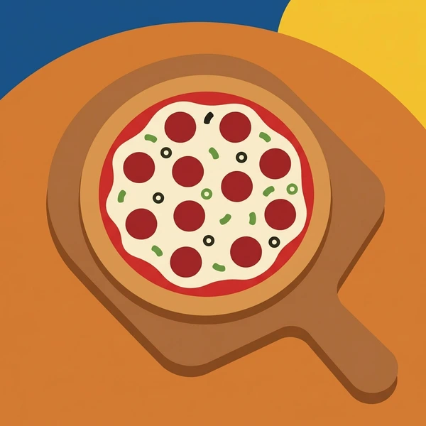 Pizza On Wooden Peel scene showing whole pizza, crust, cheese and topping variety, and wooden pizza peel in a food coloring puzzle