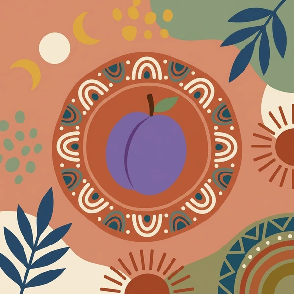 Plum On Rustic Plate scene showing plum fruits, deep purple skin, red flesh, highlight spot, and rustic eating plate in a food coloring puzzle