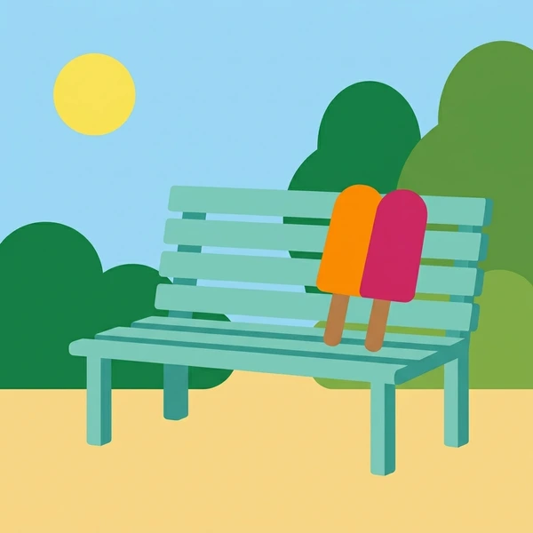 Popsicle On Summer Bench scene showing popsicle, fruit color variety, wooden stick, and outdoor summer bench setting in a food coloring puzzle
