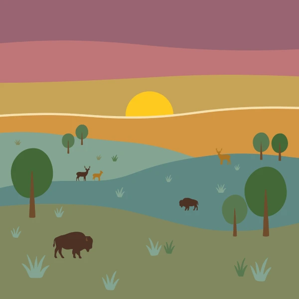 Prairie Grassland Under Sunset free printable jigsaw puzzle & coloring page