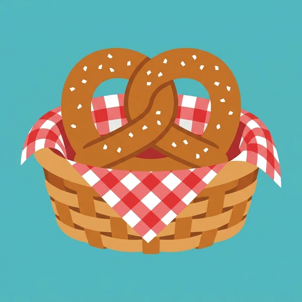 Pretzel In Snack Basket scene showing soft pretzel, salt crystal topping, twisted knot form, and snack basket in a food coloring puzzle