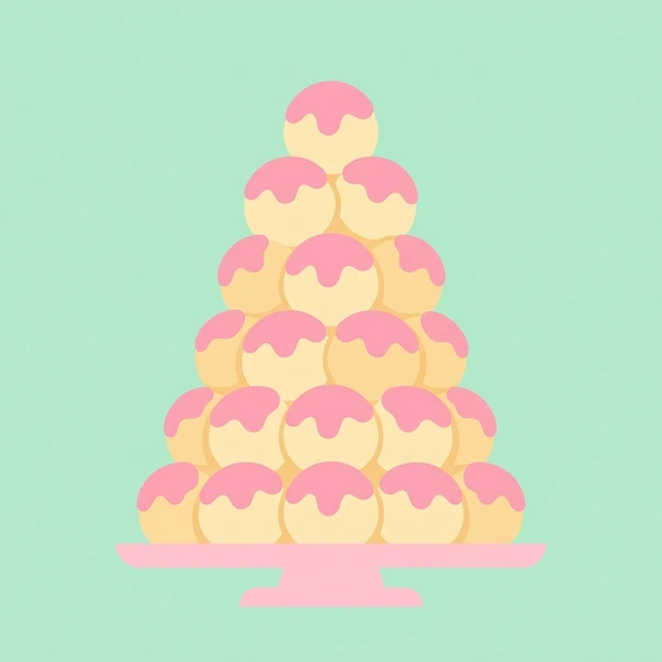 Profiteroles In Tower scene showing profiterole cream puffs, chocolate sauce drizzle, cream filling, and tower presentation in a food coloring puzzle