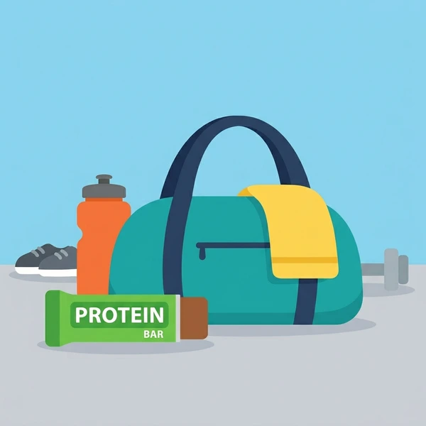 Protein Bar By Gym Bag scene showing protein bar, wrapper packaging, chocolate coating, and gym bag setting in a food coloring puzzle
