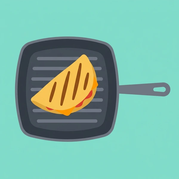 Quesadilla In Grill Pan scene showing quesadilla flatbread, melted cheese interior, grill marks, and grill pan setting in a food coloring puzzle
